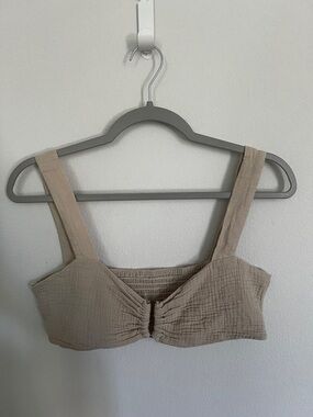 Beige Cotton Gauze Crop Tank Top